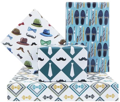 Dailygoods- Inpakpapier Vaderdag - Cadeaupapier Verjaardag - Inpakpapier Rollen - 4 Ontwerpen - 50x70 cm - Geschikt voor Knutselprojecten