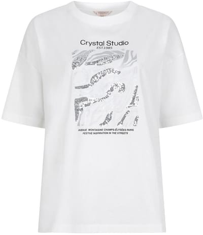 EsQualo T-shirt T Shirt Crystal Studio W25 05715 120 Off White Dames Maat - M