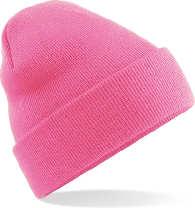 Beechfield Basic dames / heren beanie wintermuts - 100% soft Acryl - roze - Super soft - Brede omslag band