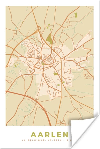 Poster Kaart - Stadskaart - Plattegrond - Aarlen - Vintage - 120x180 cm XXL