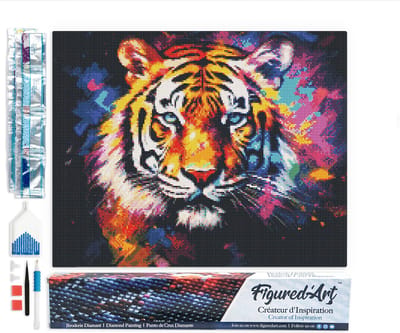 Figured'Art Diamond Painting set Volwassenen 40x50 cm Kleurrijke Abstracte Tijger - 5D DIY Art full drill vierkante diamant - Opgerold canvas