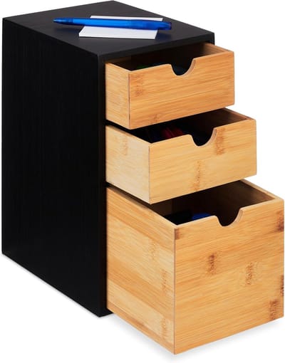 Famanu – Smal bamboe ladeblok met 3 lades – bureau/keuken/badkamer organizer – 28x17x21,5 cm (nature
