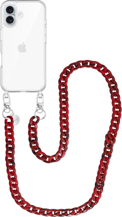 xoxo Wildhearts siliconen hoesje - Geschikt voor iPhone 16 - Red Roses - Lang Koord - Telefoonhoesje - Hoesje met koord - telefoonkoord - Transparant hoesje - Lang rood koord