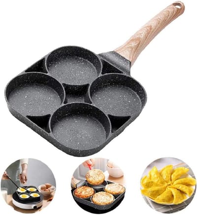 Koekenpan met 4 Gaten - Antiaanbaklaag - Ergonomisch Bakeliet Handvat - Geschikt voor Diverse Fornuizen - Voor Gezinnen
