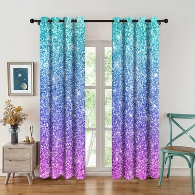Rideaux style occultant pour chambre à coucher Beauté Ombrée Écaille de poisson sirène Rideaux thermiquement isolants assombrissant la pièce pour rideaux de salon W55 X H120cm X 2&HOOK