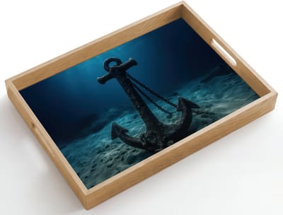 Dienblad hout 50x35 cm - Schootdienblad - Anker - Ijzer - Zeebodem - Zand - Borrelplank rechthoek - Plateau dienbladen