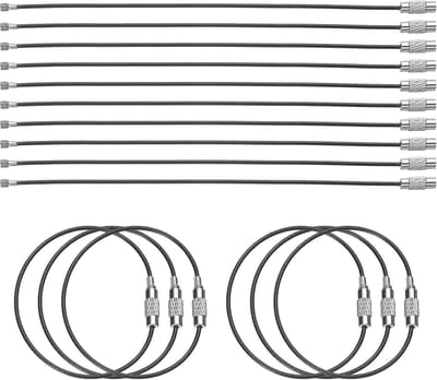 16 stuks sleutelhangers met kabel 15,2 cm (6 inch), geplastificeerd, 1,5 mm, roestvrijstalen kabelring voor het ophangen van bagagelabels, sleutelkenteken, zwart