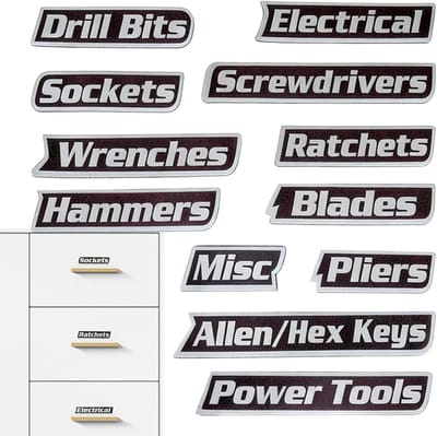 Magnetische Gereedschap Labels - Opslag Labels - Gereedschap Organiseren - Slijtvast Materiaal - 12 Stuks - Zwart