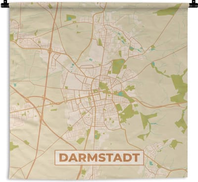Wandkleed - Wanddoek - Darmstadt - Stadskaart - Vintage - Kaart - Plattegrond - 180x180 cm - Wandtapijt