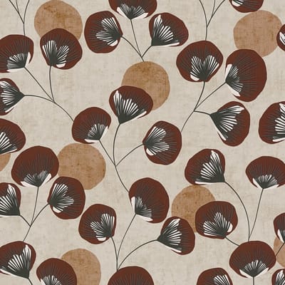 Landelijk behang Profhome 791514-GU vliesbehang hardvinyl warmdruk in reliëf licht gestructureerd met bloemmotief mat beige kastanjebruin zwart wit 5,33 m2