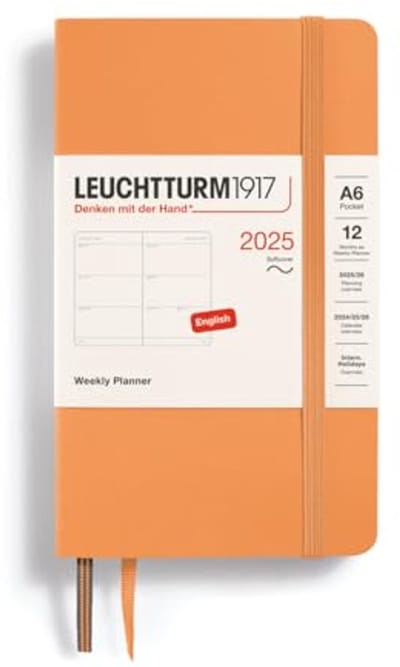 Pocket A6 Weekly Calendar 2025 - 12 Month Planner - Lined - Apricot