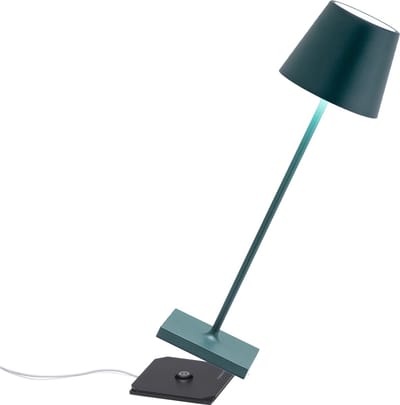 Zafferano Poldina Pro Tafellamp - Oplaadbare Buitenlamp Donkergroen - IP65 Spatwaterdicht - Bureaulamp Snoerloos - Dimbare LED Lamp - Tuinlamp met Draadloos Oplaadstation - 38 cm x Ø 11cm
