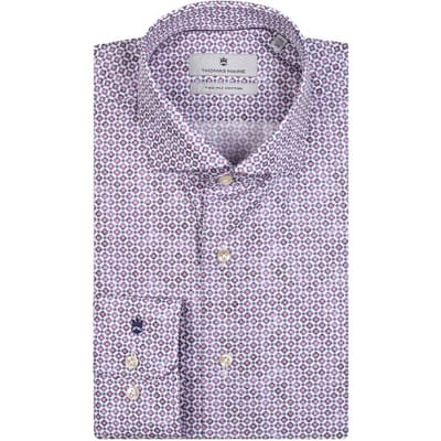 Thomas Maine Overhemd Geometric Pattern Roma Modern Kent Two-Ply Cotton Mauve / male