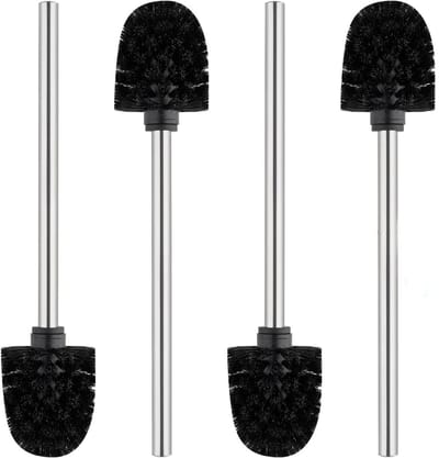 Wc Borstels - 4 stuks - Met schroefkop - Universeel - Kunststof borstel - RVS steel - Toiletborstel - Borstelkop set voor toiletborstel - Lange Steel - D8 x 36 cm - Zwart