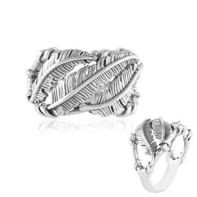 Cavill - Zilveren ring dames 925 sterling zilver - Geoxideerd Bladdesign - Vintage stijl veerring - Statement ring boho look - 22x21 mm