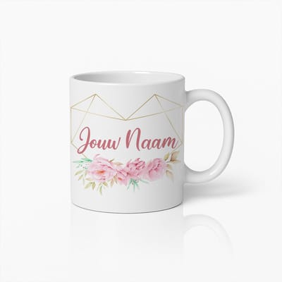 Gepersonaliseerde Naam Bloemenmok – Elegante Koffiebeker met Roze Rozen en Naam – Ideaal Cadeau voor Vrienden en Familie