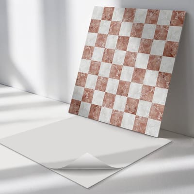 Wallfluent Vinyl Tegels - Marmeren Schaakbordpatroon Zelfklevende PVC Tegels - 30 cm x 30 cm - Bruin Vinyl Tegels - Verpakking van 9 stuks - Vierkant PVC Tegels - Texturen Plaktegels - Vinyl Vloer Tegels - Plaktegels Keuken en Badkamer