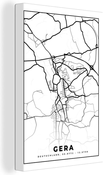 Canvas Schilderij Plattegrond - Kaart - Gera - Stadskaart - 20x30 cm - Wanddecoratie