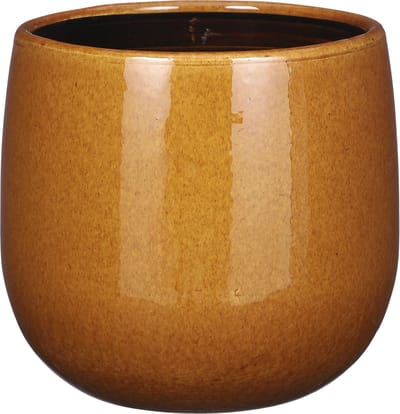 Mica Decorations - Plantenpot/bloempot - keramiek - okergeel glans/spotted- D21/H19 cm