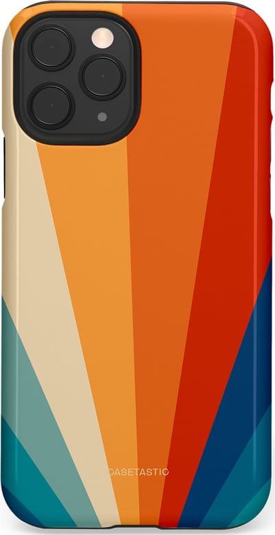 Casetastic hoesje geschikt voor Apple iPhone 11 Pro - Dubbellaagse bescherming - Retro straal - Fashion Case - Oranje Okergeel Petrol Rood