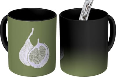 Magische Mok - Foto op Warmte Mokken - Koffiemok - Vijgen - Minimalistisch - Getekend - Mosgroen - Magic Mok - Beker - 350 ML - Theemok