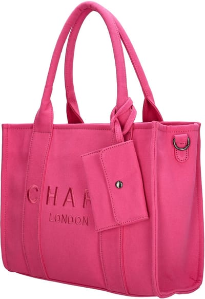 Charm London Bond Dames Tas - Canvas - Handtas - 34 x 27 x 15 cm - Praktisch - Crossbody Schouderband - Tote Bag - Dames Tas - Fuchsia