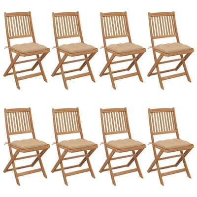 vidaXL - Inklapbare - stoelen - 8 - st - met - kussens - massief - acaciahout