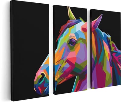 Artaza Canvas Schilderij Drieluik Kleurrijke Paardenkop - Paard - Abstract - 120x80 - Foto Op Canvas - Canvas Print
