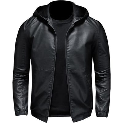 Veste en Cuir Homme Automne et Hiver Nouvelle Coupe Slim Version Coréenne Beau Manteau en Cuir à Capuche pour Homme 5XL black