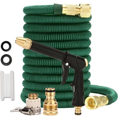 WTEMPO Tuyau d'eau télescopique Garden Magic Pistolet à eau multifonctionnel pour lavage de voiture Outils d'arrosage de jardin à joint entièrement en cuivre 7.5m vert