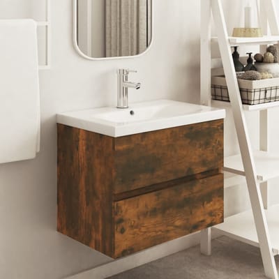 vidaXL - Wastafelkast - 60x38,5x45 - cm - bewerkt - hout - gerookt - eikenkleurig