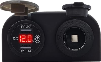 ProRide 12V USB Autolader 2 Poorten Opbouw met Schakelaar/Voltmeter - 5V/2.4A - met 12/24V Sigaretten stopcontact - Rood