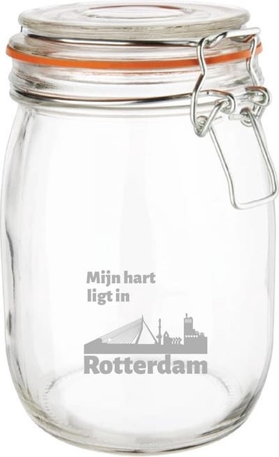 Gegraveerde Weckpot 1 ltr. Rotterdam