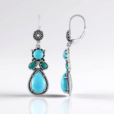 Cavill - Zilveren Oorbellen 925 Sterling Zilver - Turkoois Cabochon Peervormig & Rond 7.17 ct - Geoxideerd - Boho Chic Lange Oorbellen Blauw Groen