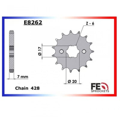 Pignon de sortie de boite France Equipement pour Moto Honda 125 Clr City Fly 1998 à 2003 17 dents Pas 428 / JD18A Neuf
