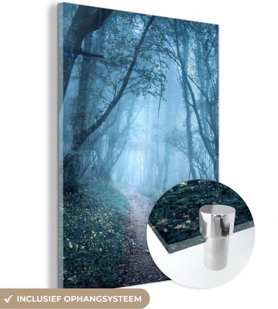 MuchoWow® Glasschilderij 30x40 cm - Schilderij acrylglas - Bomen - Natuur - Mist - Foto op glas - Schilderijen
