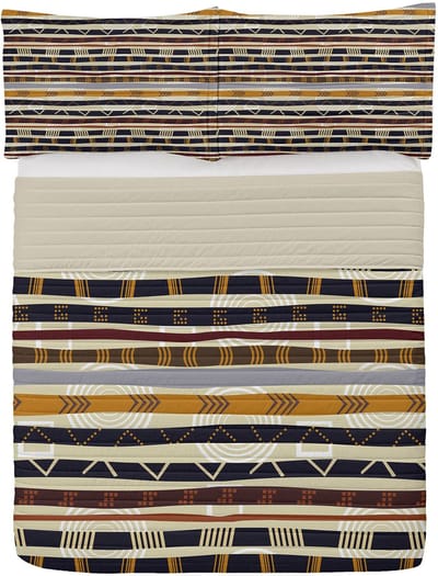 ABAKUHAUS Abstract Microfiber Bedspreiset, Zacht beddengoed Set met kussenslopen en quilt, 264 cm x 220 cm, Middernachtblauwe mosterd