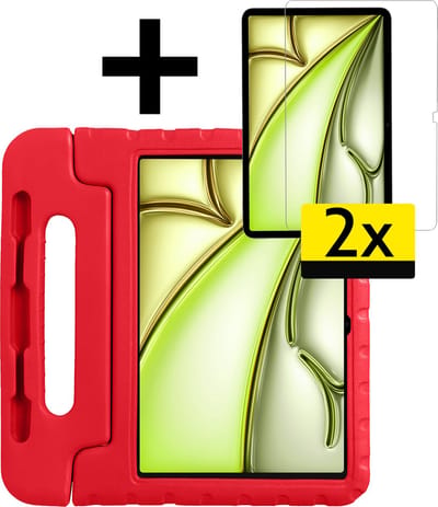 Hoes - Geschikt voor Apple iPad Air (2024/2025/2026) - 11 inch - Met 2x Screenprotector - Kinderhoes Shockproof Bumper - Kidsproof Case - Tablet Hoesje - Kinder Cover - Rood