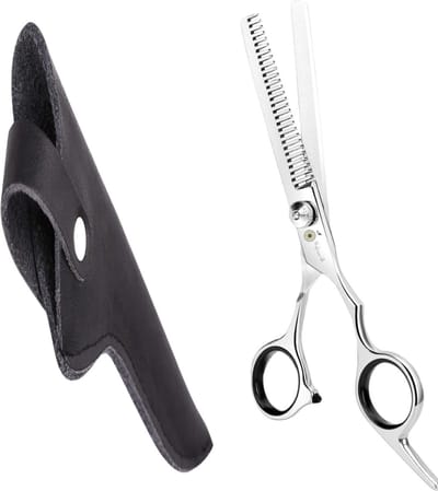 Professor Q Effileerschaar Hond – Professionele Uitdunschaar voor Hondenvacht – RVS – 6 inch – Met Vingerringen + Luxe Lederen Etui – 16,5 cm – Zwart