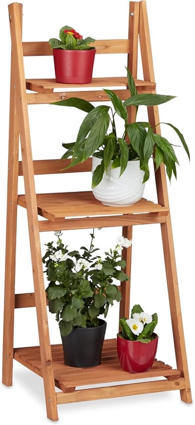 Famanu – Houten plantenrek met 3 etages, inklapbaar, H x B x D: ca. 107,5 x 41 x 40 cm, ideaal voor het presenteren van bloemen en planten