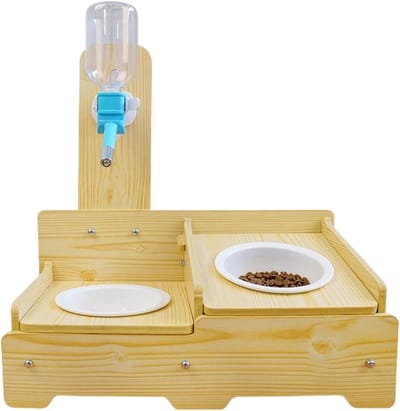 Houten Honden Drinkbak - Verstelbare Voerstandaard - Comfortabel Eten - Gescheiden Voer Water - 47x43x8 cm - Natuurlijk Hout