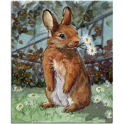 Peinture diamant thème lapin mordant des fleurs, broderie complète 5D à faire soi-même 20X30CM brown