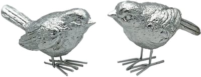 Lavandoux - Vogels Ornamenten - Zilver Kleurig - Groot - Set van 2