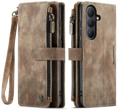 CaseMe C30 Hoesje Geschikt voor Samsung Galaxy S26 Plus | Wallet Zipper Book Case met Pasjeshouder | Beschermhoes met Portemonnee | Bruin