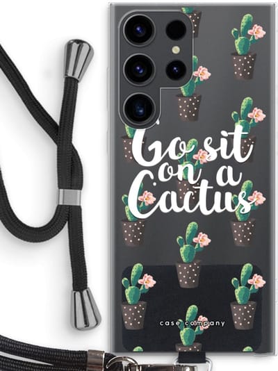 Case Company® - Hoesje met koord geschikt voor Samsung Galaxy S23 Ultra hoesje met Koord - Cactus quote - Telefoonhoesje met Zwart Koord - Bescherming aan alle Kanten en Over de Schermrand