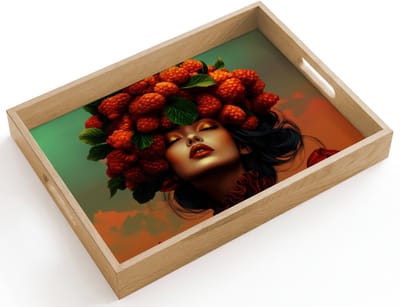 Dienblad hout 40x30 cm - Schootdienblad - Vrouw - Frambozen - Bladeren - Borrelplank rechthoek - Plateau dienbladen
