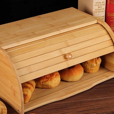 Houten broodtrommel met roldeksel - bamboe - 40 x 27 x 165 cm - opbergdoos voor brood - keuken en werkblad