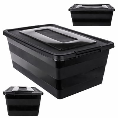 KADAX Opbergdoos met deksel, speelgoedkist, robuuste plastic container van kunststof, opbergbox met kliksluiting, opbergdoos (zwart, 40 l)