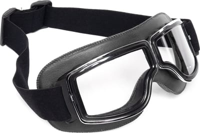 KIMU® Goggles Motorbril Skibril - Bril Zwart Montuur - Heldere Glazen - Pilotenbril Vintage Retro Motor Steampunk Leatherlook Leren Helder Heren Festival
