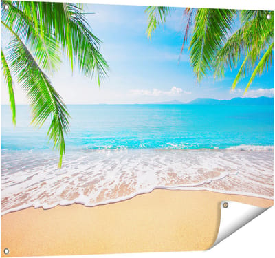 Gards Tuinposter Tropisch Strand en Zee - 100x80 cm - Tuindoek - Tuindecoratie - Wanddecoratie buiten - Tuinschilderij
